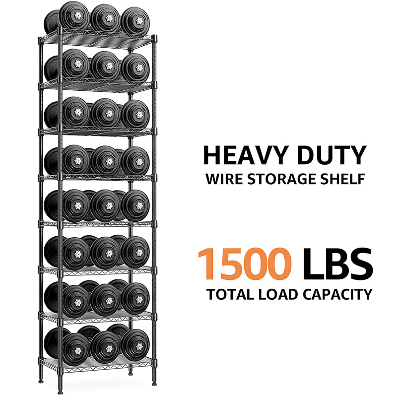 8 Tier 2000 lbs Storage Rack Metal Wire Shelving Unit, Storage Standing Shelf Organizer for Laundry Bathroom Kitchen Pantry Closet Garage Basement Utility Room, Black 13.8" D x 23.6" W x 79.5" H image 7
