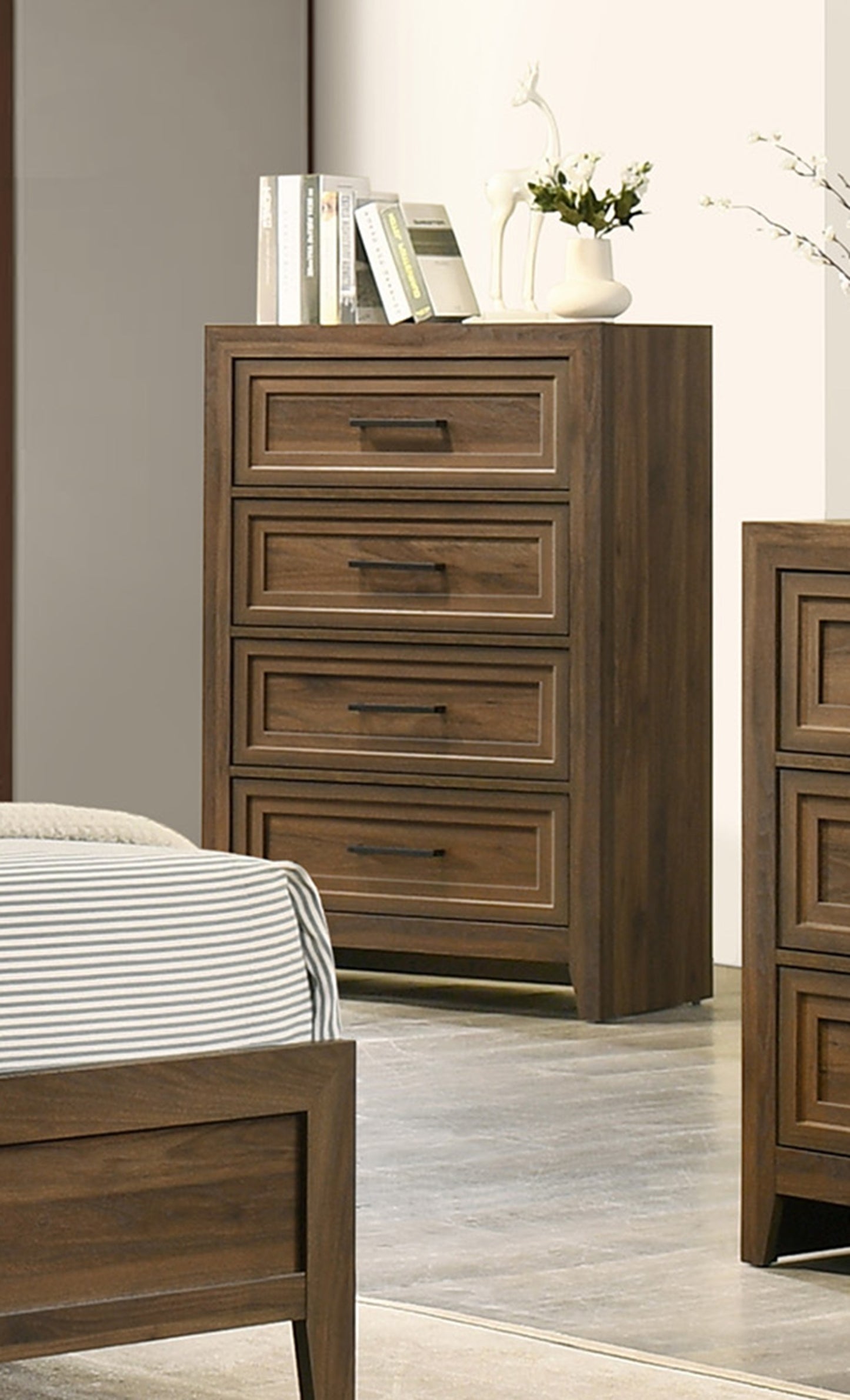 1pc Contemporary Four Drawer Chest Geometric Design Brown Finish Wooden Furniture image 2