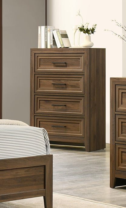 1pc Contemporary Four Drawer Chest Geometric Design Brown Finish Wooden Furniture image 2