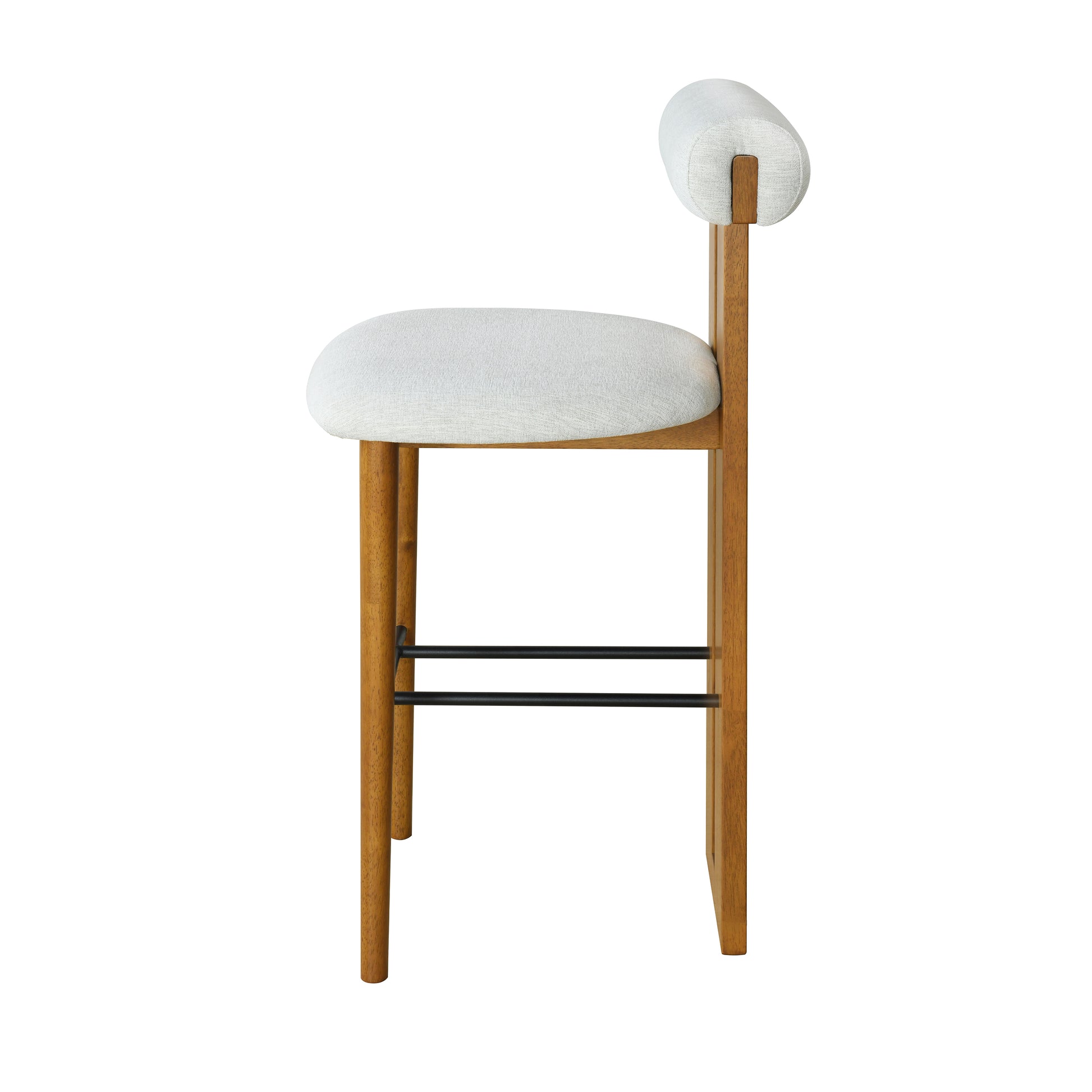 Renee Indoor Wooden Upholstered Barstool, Walnut Finished and Ivory Upholstery, Set of 2 image 6