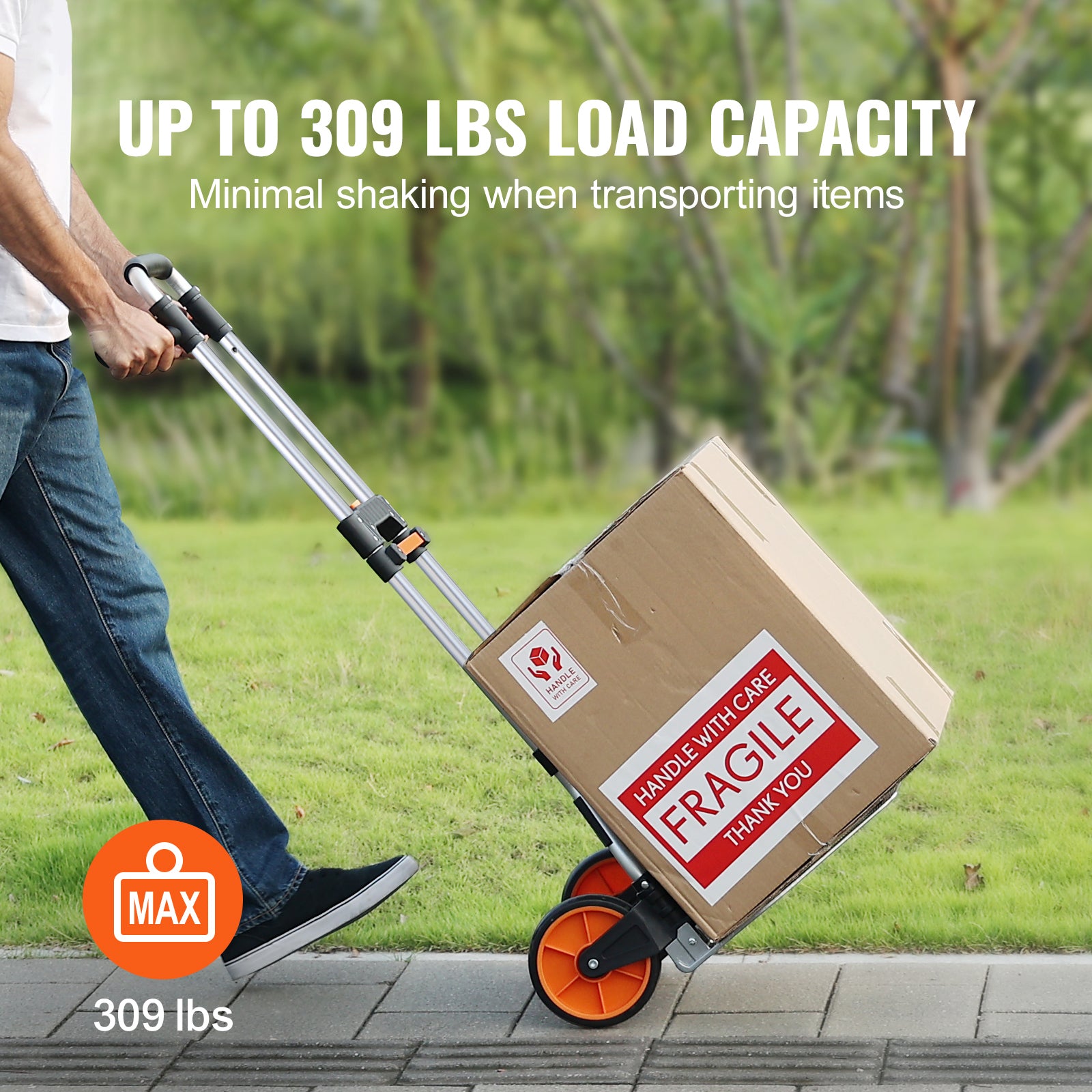 Folding Hand Truck, 309 lbs Load Capacity, Aluminum Portable Cart, Convertible Hand Truck and Dolly with Telescoping Handle and PP+TPR Wheels, Ultra Lightweight Super Strong for Moving Warehouse image 5