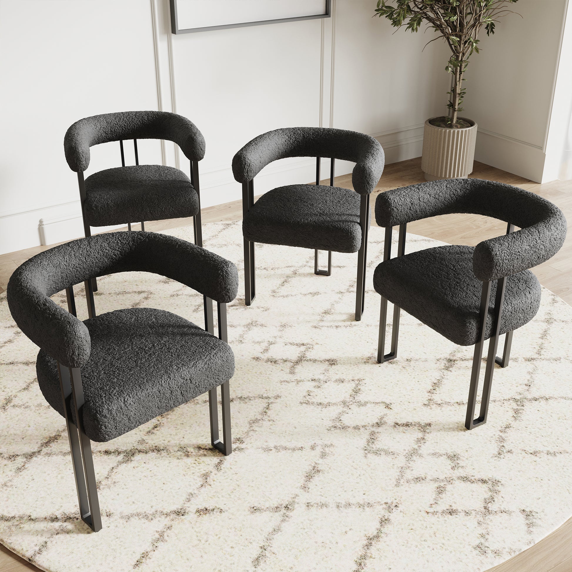 Set of 2 Upholstered Dining Arm Chairs, Bouclé Fabric Accent Chairs with Metal Frame, Modern Armchairs with Cushioned Seat & Back, Stain-Resistant, Living Room & Dining Room image 7