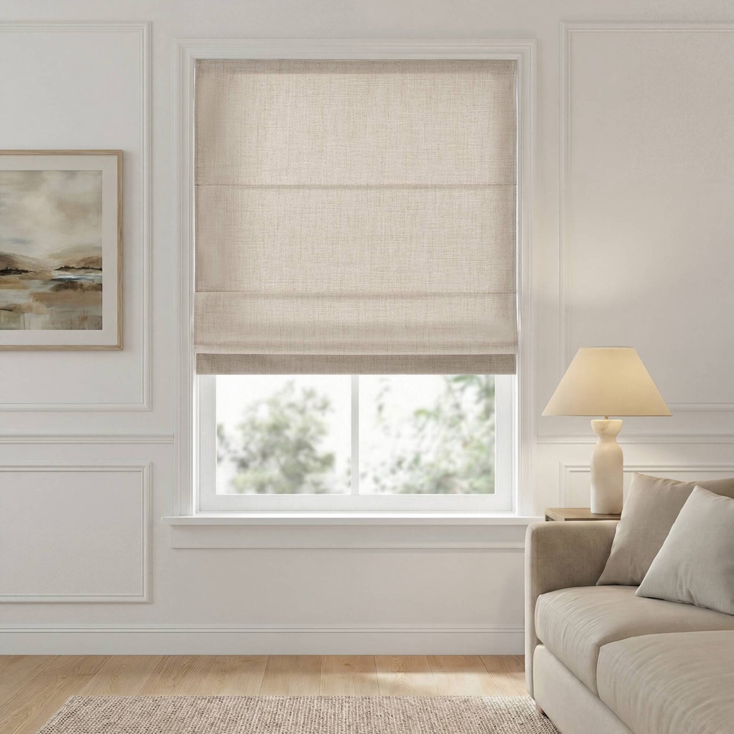 1 Piece 35x64" Room Darkening Cordless Roman Shade,Neutral image 1