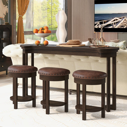 4 Piece Bar Table Set with3 PU Upholstered Bar Stools, Breakfast Table with 3 Padded Stools Solid Wood Counter Height Dining Table Set for Living Room, Dining Room. Espresso image 2