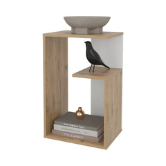 Stylish Macadamia and White Side Table with Open Storage
