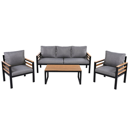 <Old SKU: N704G201246E> GO 4-Piece Outdoor Furniture Sofa Set for 5 People with Acacia Wood Armrests, Patio Conversation Set with Removable Cushion and Solid Wood Coffee Table for Garden, Grey image 9