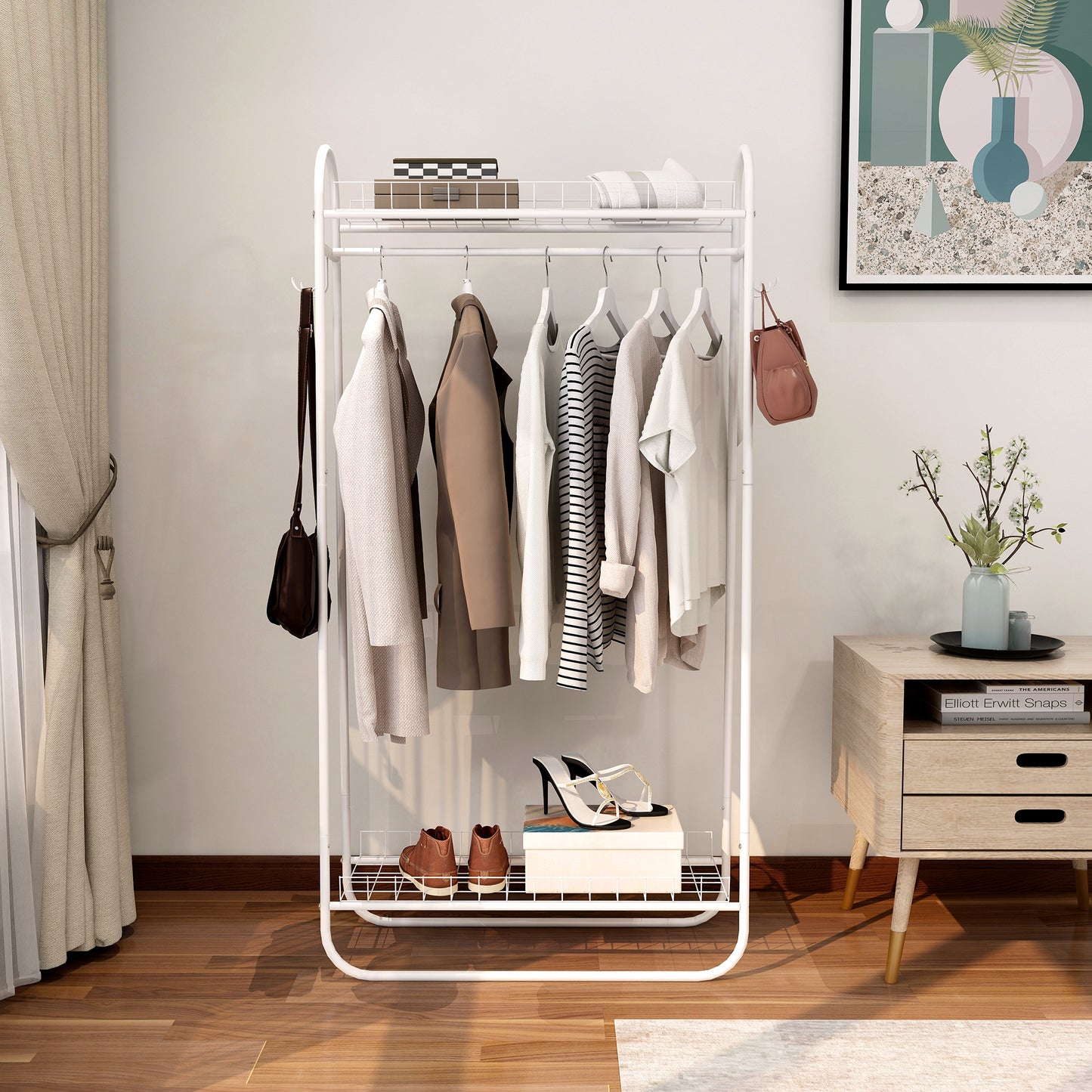 Garment Rack Freestanding Heavy Duty Clothing Rack, Metal Rolling Clothes Rack with Double Shelves, Portable Wardrobe Rack for Hanging Clothes image 1