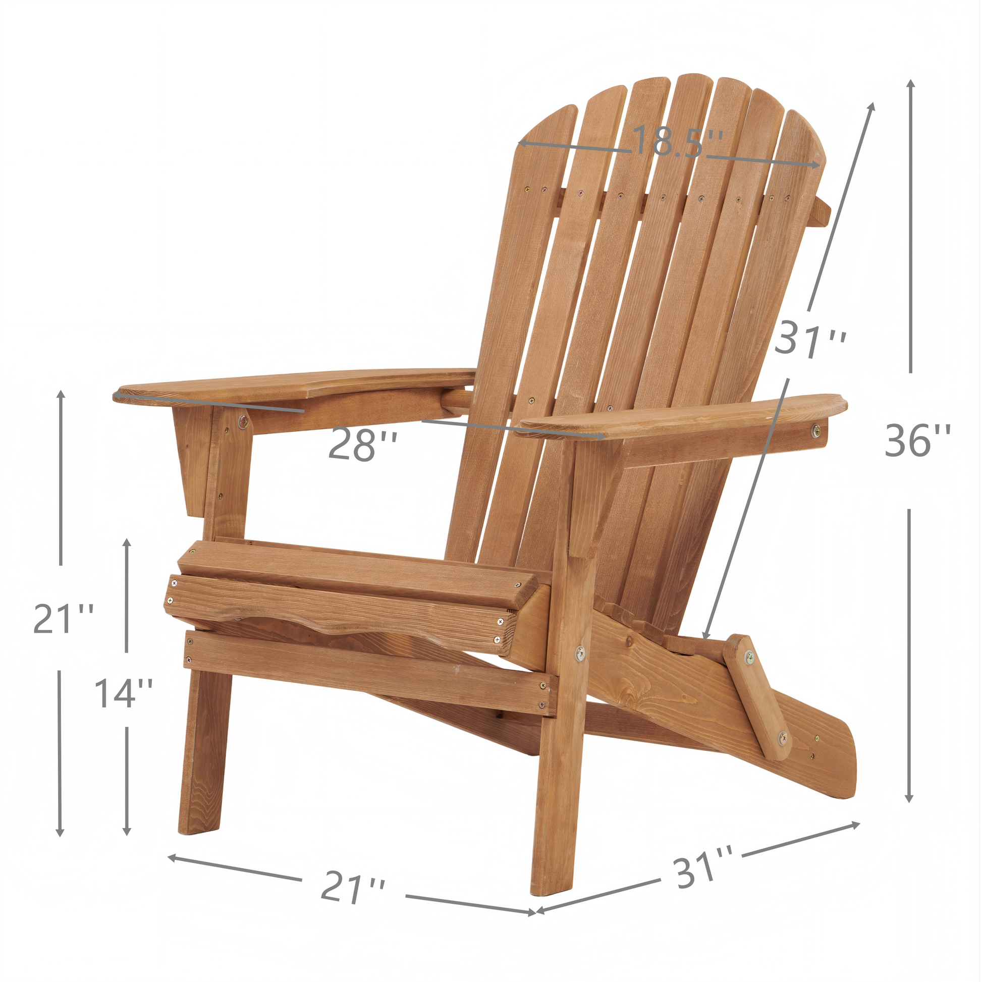 Outdoor Wooden Folding Adirondack Chair Set of 2 with Pre-Assembled BackRest, Wood Patio Chair for Garden Backyard Porch Pool Deck Firepit image 3