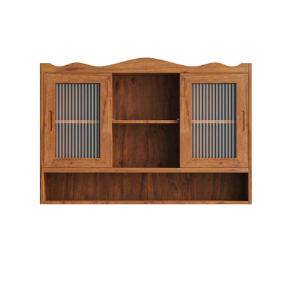 35.4"Retro 2 Door Sliding Cabinet Three Layers of Storage Space,Suitable for Bathrooms,Kitchens,Dining Rooms,Brown image 5
