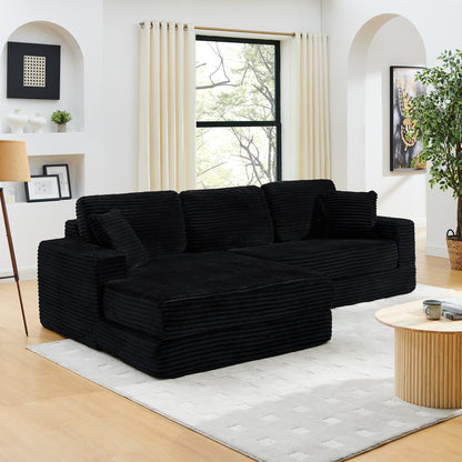 Left sofa seat,L shape Modular Sectional Sofa, Compressed Sectional Sofa Modern Minimalist Style Corduroy Couch,Unfold into a bed, Bedroom, Comfy Compressed Sofa Couch Space-Efficient Design-black image 1