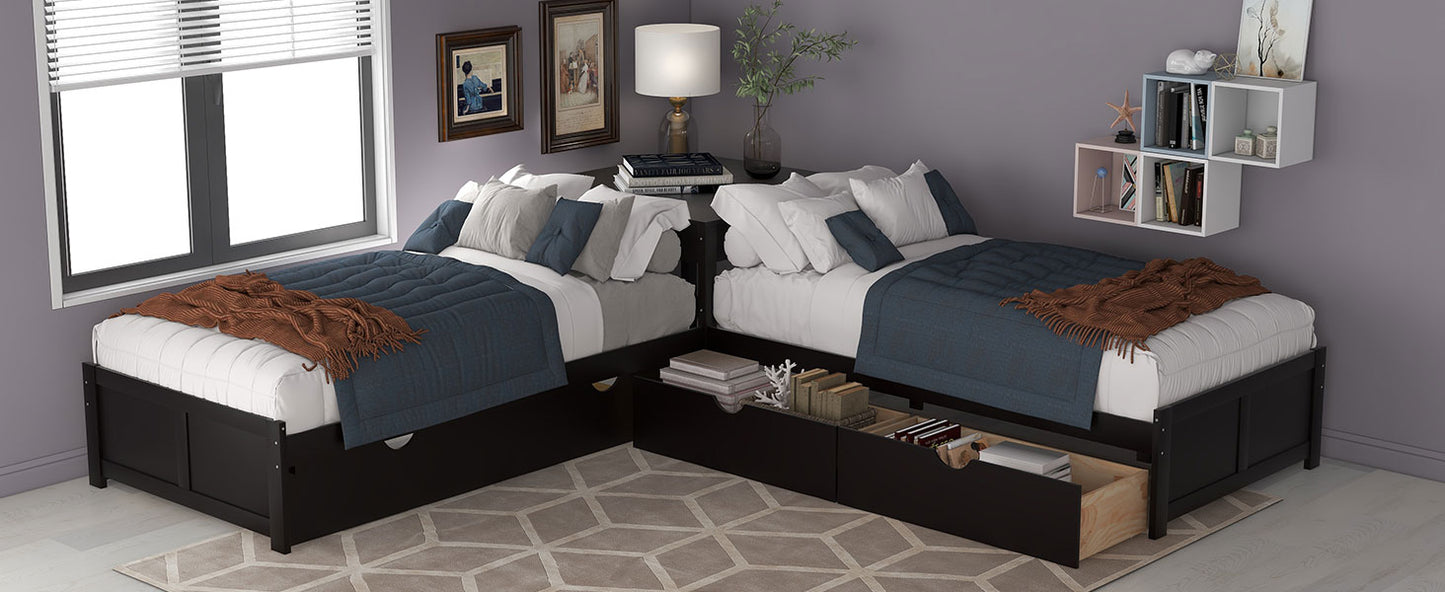 L-shaped Platform Bed with Trundle and Drawers Linked with built-in Desk,Twin,Espresso(Old SKU:SM000916AAP) image 6
