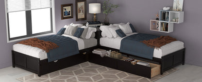 L-shaped Platform Bed with Trundle and Drawers Linked with built-in Desk,Twin,Espresso(Old SKU:SM000916AAP) image 6