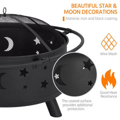 Fire Pit 32 Inch Outdoor Wood Burning Firepit with Screen Patio round about the moon and stars