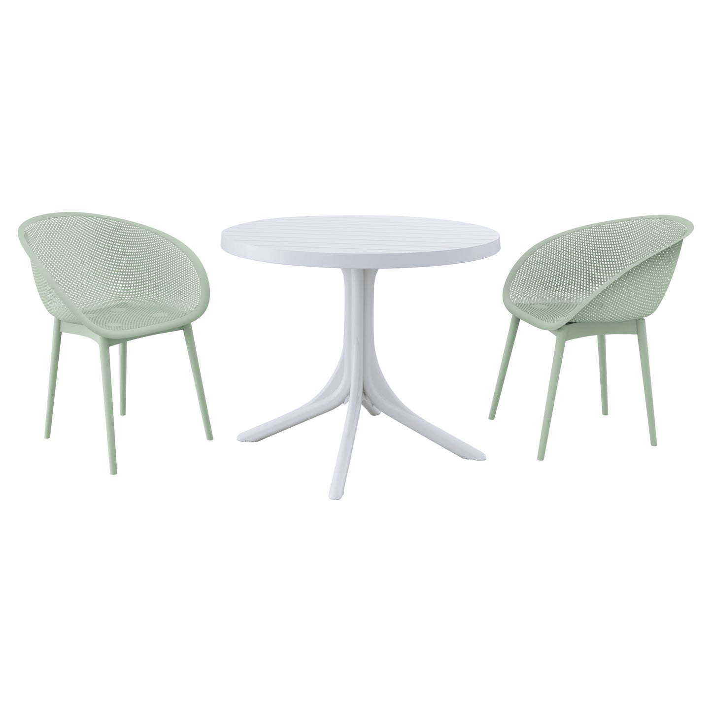 Summer - 2-Pack Pale Green Modern Lounge Chairs – Indoor/Outdoor All-Weather PP Plastic with 36 Inch Indoor/Outdoor Modern White Round PP Table image 6