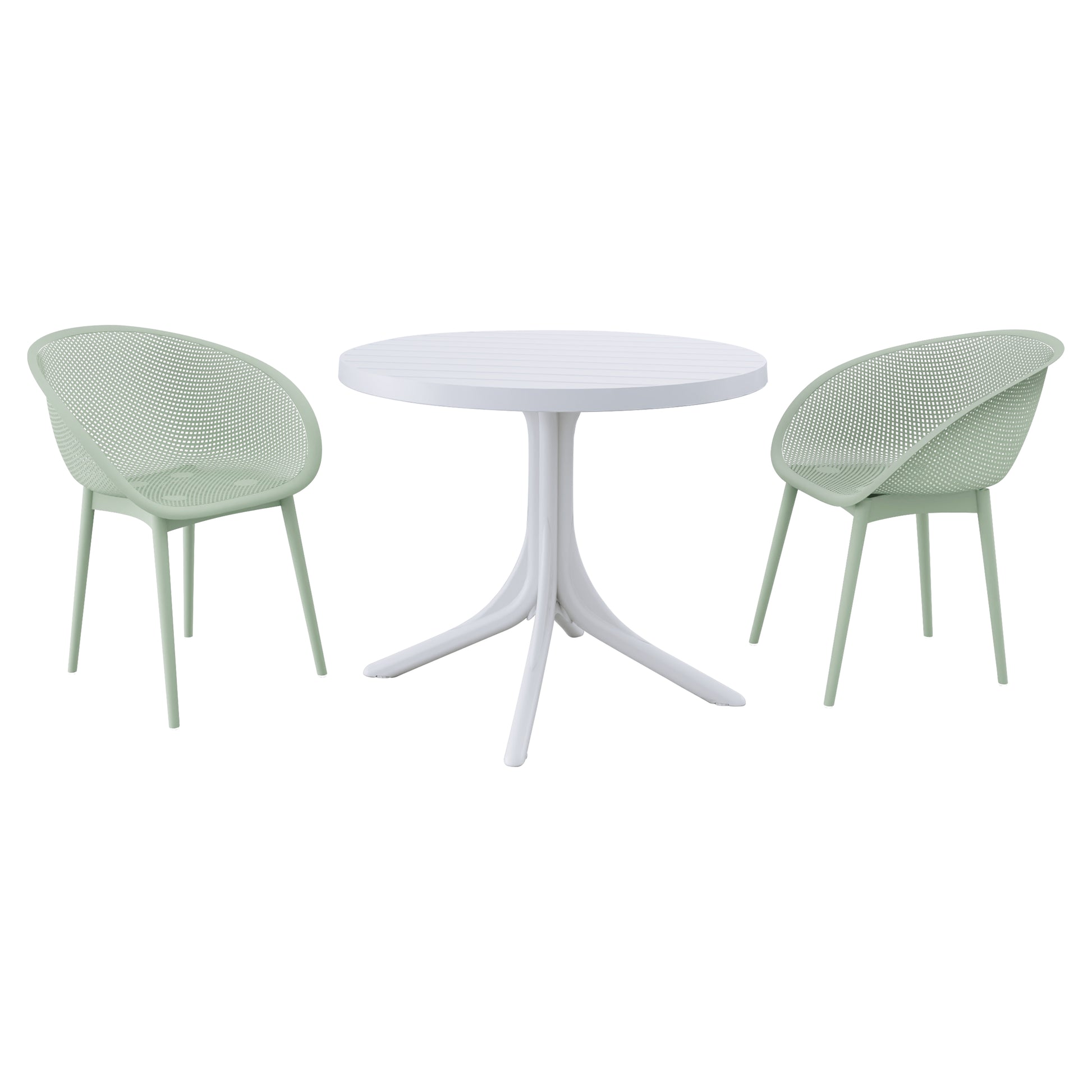 Summer - 2-Pack Pale Green Modern Lounge Chairs – Indoor/Outdoor All-Weather PP Plastic with 36 Inch Indoor/Outdoor Modern White Round PP Table image 6