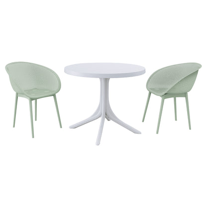 Summer - 2-Pack Pale Green Modern Lounge Chairs – Indoor/Outdoor All-Weather PP Plastic with 36 Inch Indoor/Outdoor Modern White Round PP Table image 6