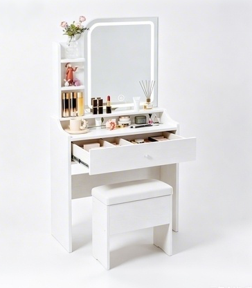 White vanity set includes smart LED mirror, women's bedroom makeup table with storage; suitable for bedrooms, living rooms, dormitories, etc. image 6