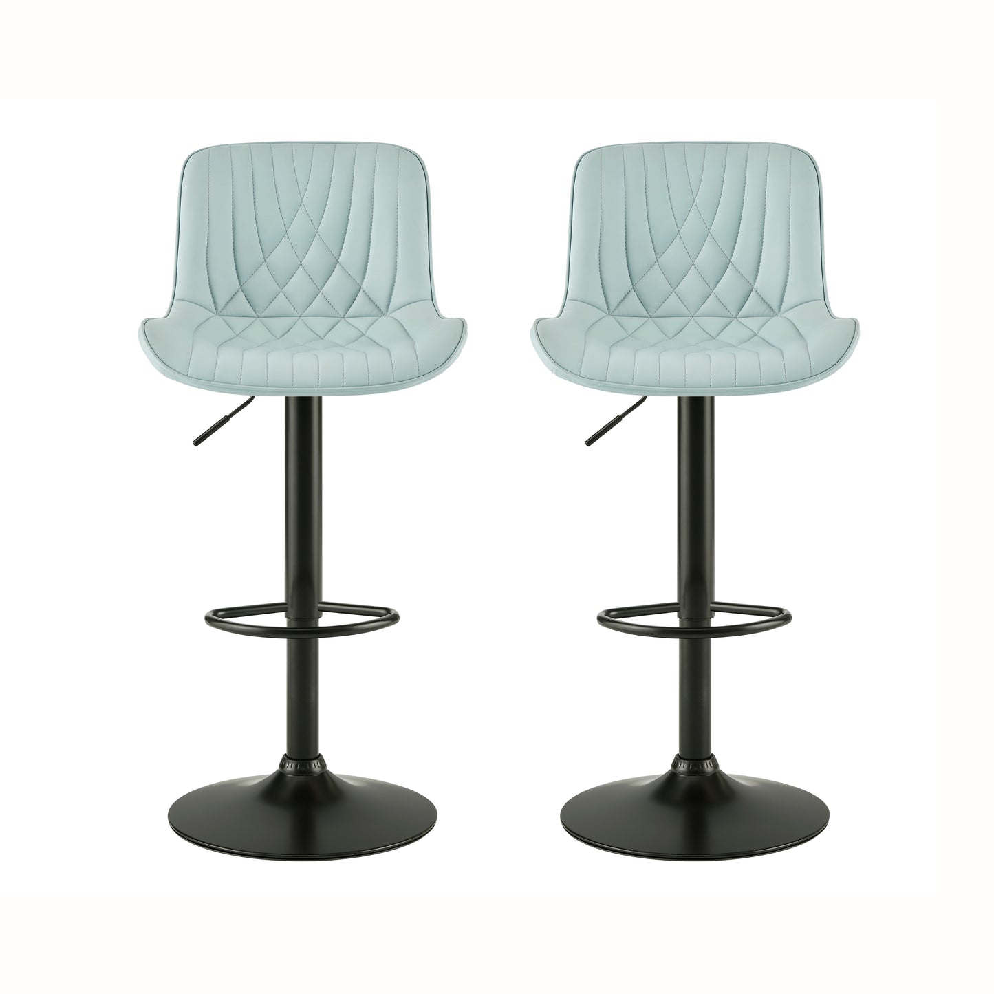 Kovyn Contemporary Adjustable Barstool with Faux Leather Swivel Seats, Set of 2, Blue image 12