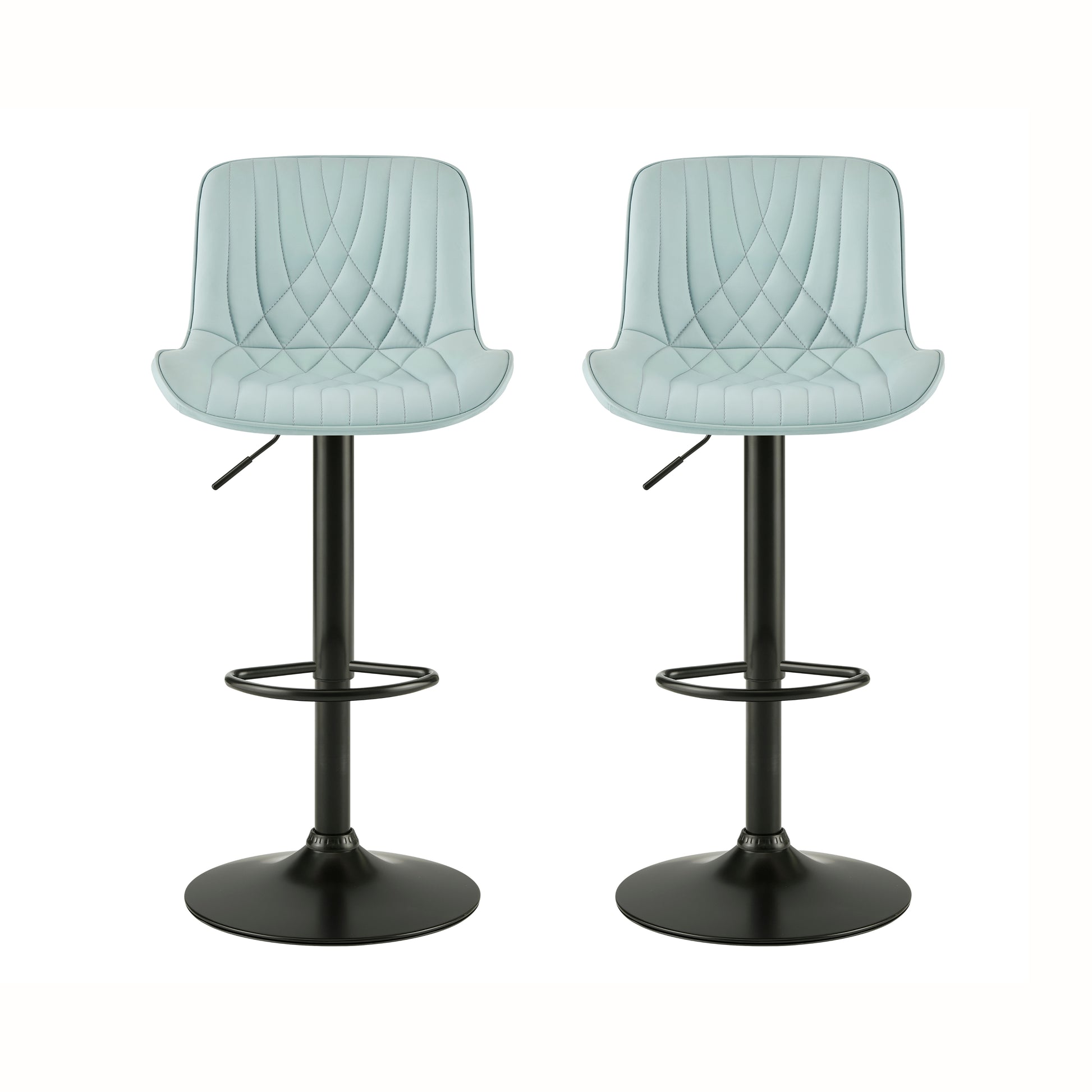 Kovyn Contemporary Adjustable Barstool with Faux Leather Swivel Seats, Set of 2, Blue image 12