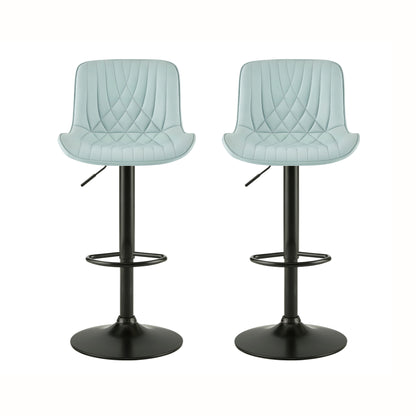 Kovyn Contemporary Adjustable Barstool with Faux Leather Swivel Seats, Set of 2, Blue image 12