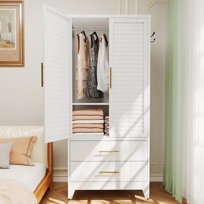 White Metal Wardrobe Closet with 2 Doors and Drawers, 71″ Tall Storage Cabinet for Bedroom, Lightweight Portable Closet for Small Apartments, Dorm, Renters, Cold Rolled Steel, Easy Assembly image 11
