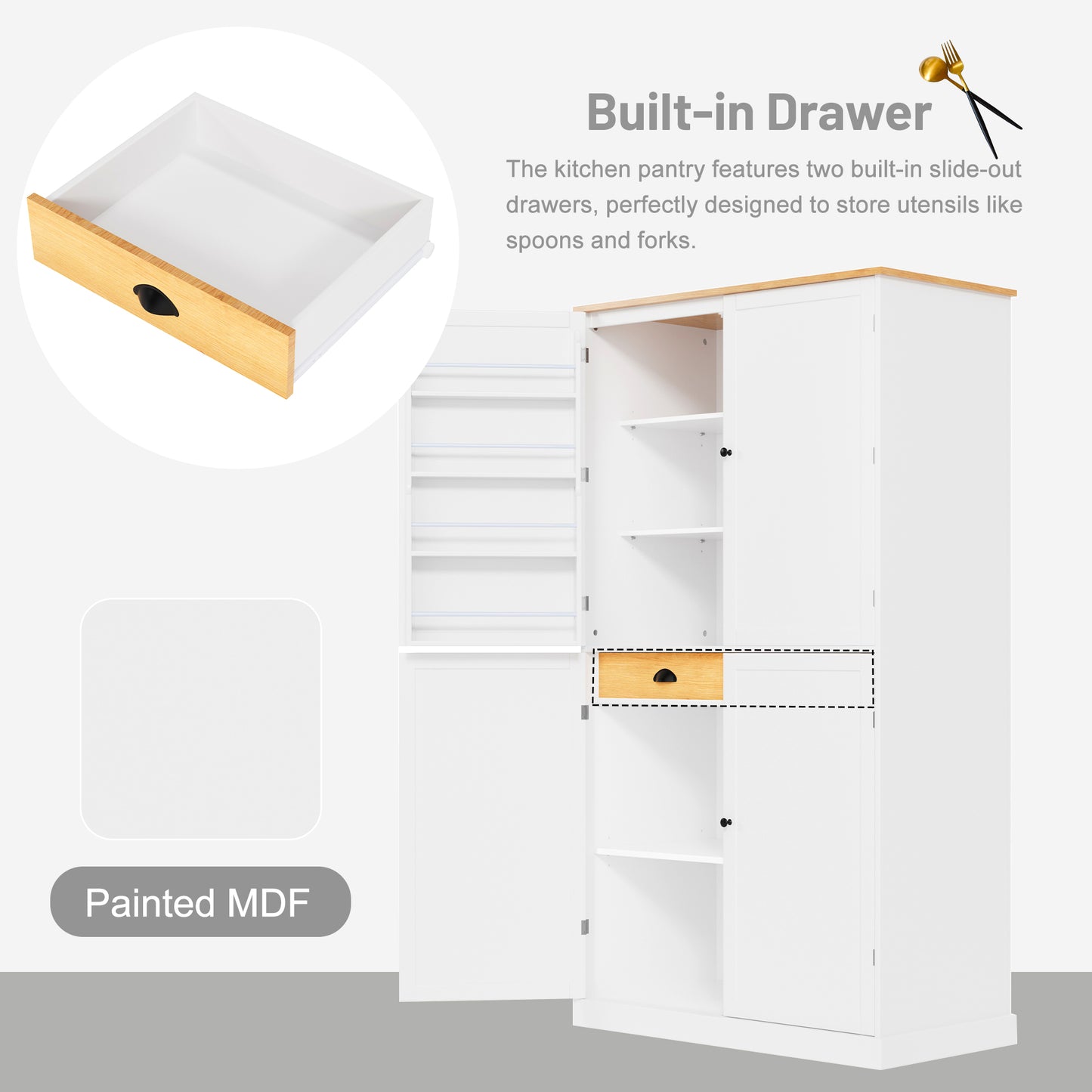 [Assembly Video Provided]TOPMAX 40.2x20x71.3inch High Freestanding Kitchen Pantry Large Cupboard Storage Cabinet with 2 Drawers, 2 Adjustable Shelves, 8 Door Shelves for Kitchen, Dining Room,White image 6