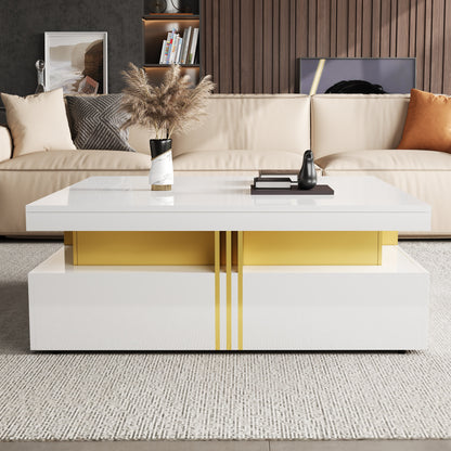 Modern Glossy Square Storage Coffee Table with 4 Drawers, 43.3", White image 2