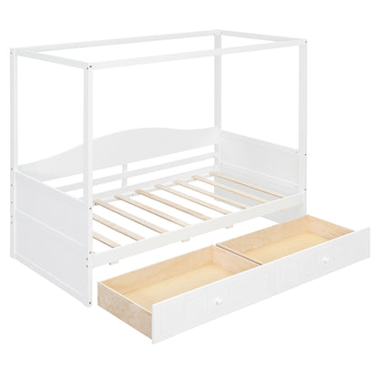 Twin Size Canopy Day Bed with 2 Drawers, White(Old SKU: N708P373435K) image 3