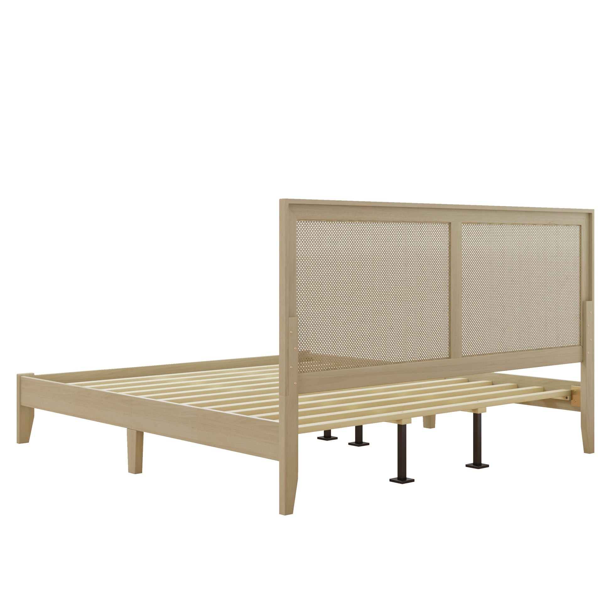 Solid Wood Platform California King Bed With Rattan image 10
