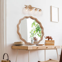 Elegant 23.62-Inch Round Wavy Wall Mirror - Wood Framed Decor