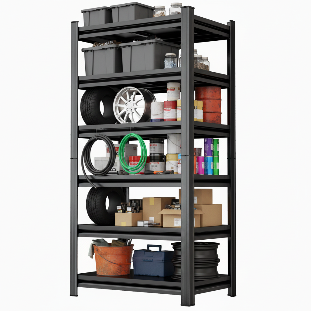 6-Tier Metal Storage Rack, 82"H Garage Shelving, Adjustable Shelves & Reinforced Double-Layer Uprights, Black, Assembly Required image 6