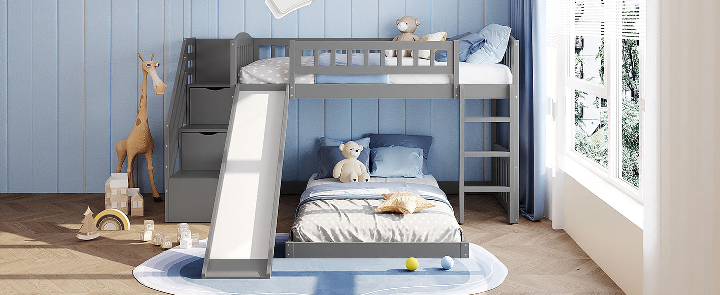 Stairway Twin over Twin Bunk Bed with Two Drawers and Slide, Gray(OLD SKU:LT100156AAE-1) image 5