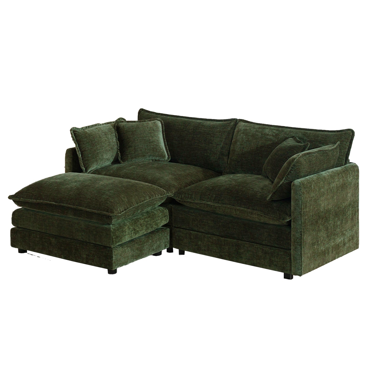 Chenille Two-Seater Sofa with 1 Footrest, 2 Seater L-Shaped Sectional with Ottoman,Loveseat with Ottoman for Small Living Space, Green Chenille image 3