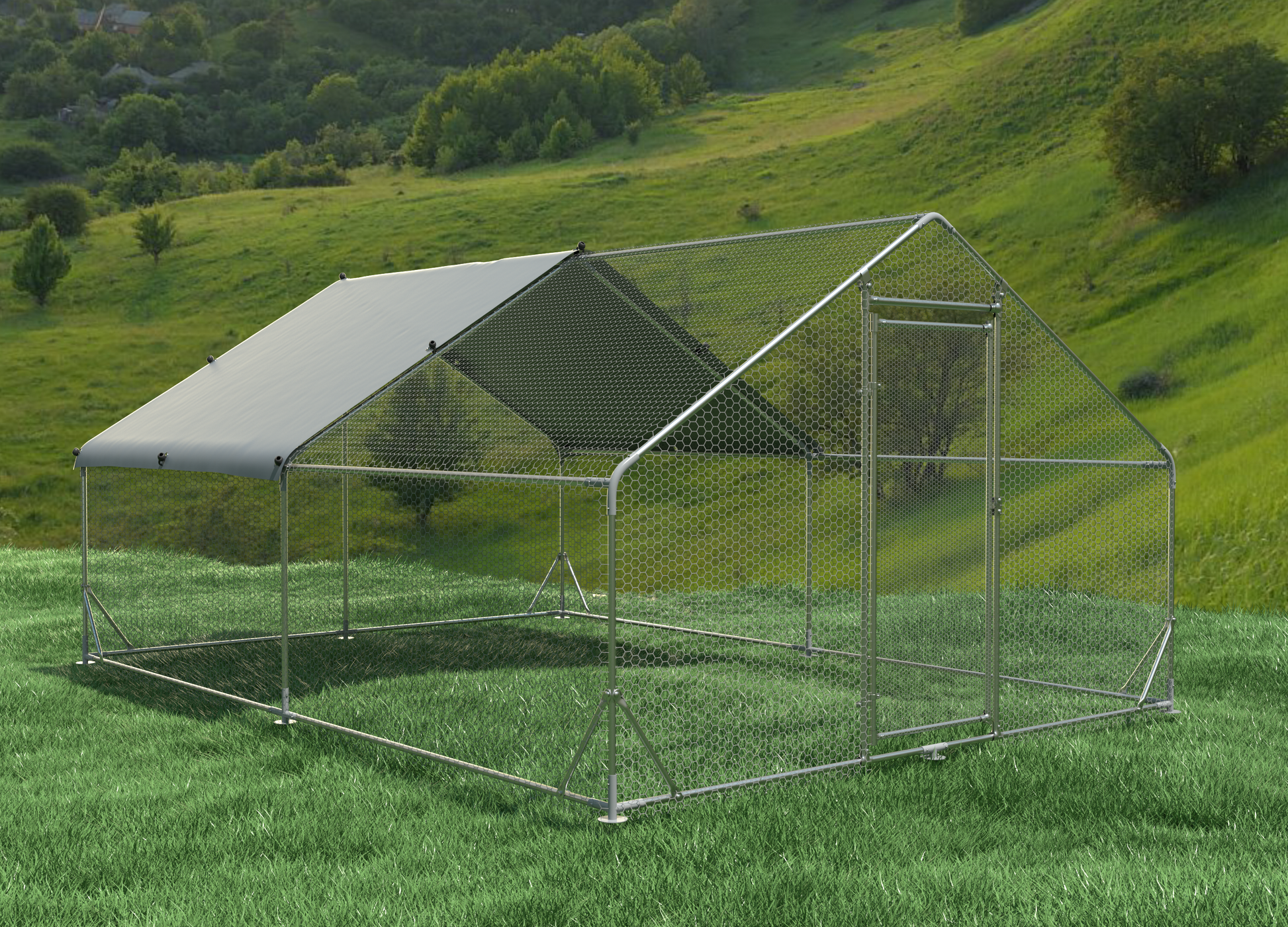 Large Metal Chicken Coop Walk-in Poultry Cage Hen Run House Rabbits Habitat Cage Spire Shaped Coop with Waterproof and Anti-Ultraviolet Cover (13.1' L x 9.8' W x 6.4' H) image 4