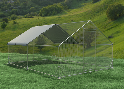 Large Metal Chicken Coop Walk-in Poultry Cage Hen Run House Rabbits Habitat Cage Spire Shaped Coop with Waterproof and Anti-Ultraviolet Cover (13.1' L x 9.8' W x 6.4' H) image 4