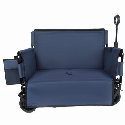 3-in-1 Folding Wagon Cart with Bench Seat & Storage, patent protection- Includes 1 ice pack, 500lbs Heavy-Duty, 180L Capacity All-Terrain Wheels for Camping, Beach, Sports, Garden, dark blue image 11