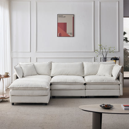 105" Modular Sectional Couch,Upholstered Soft Chenille Fabric Sofa,3 Seater with Ottoman L Shape Sofa Beige image 2