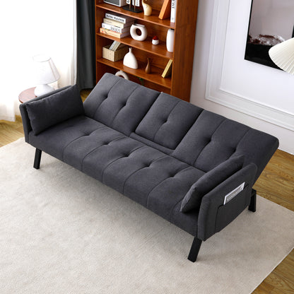 70-inch multi-functional cotton and linen sofa bed: foldable + cup holder + side storage, instantly switch between living room and bedroom image 5