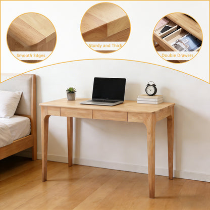 Solid Wood Desk with Drawers, Standing Desk with Smooth Edges, Home Office Desk for Small Spaces, Mid Century Modern Desk for Study, Bedroom, Living Room, Office, (Natural Wood Color) image 10