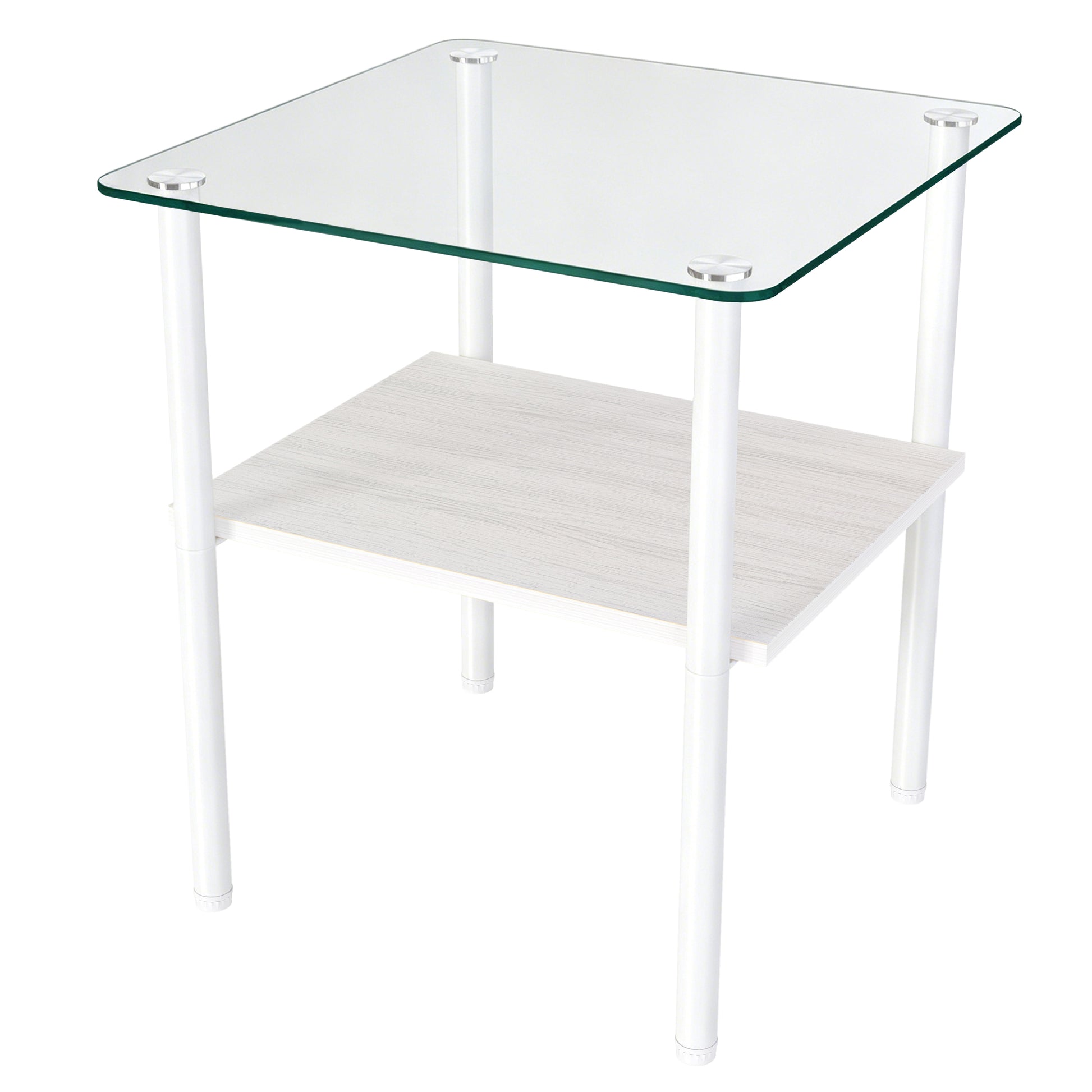 2-piece Modern Rectangular Glass Side Table, Tempered Glass Tabletop, MDF Storage Shelf & Metal Legs, Minimalist Sofa Side Table for Living Room & Bedroom image 9