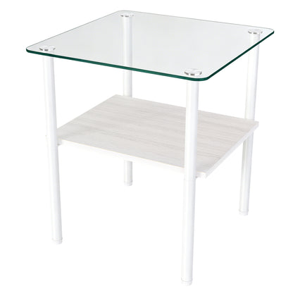 2-piece Modern Rectangular Glass Side Table, Tempered Glass Tabletop, MDF Storage Shelf & Metal Legs, Minimalist Sofa Side Table for Living Room & Bedroom image 9