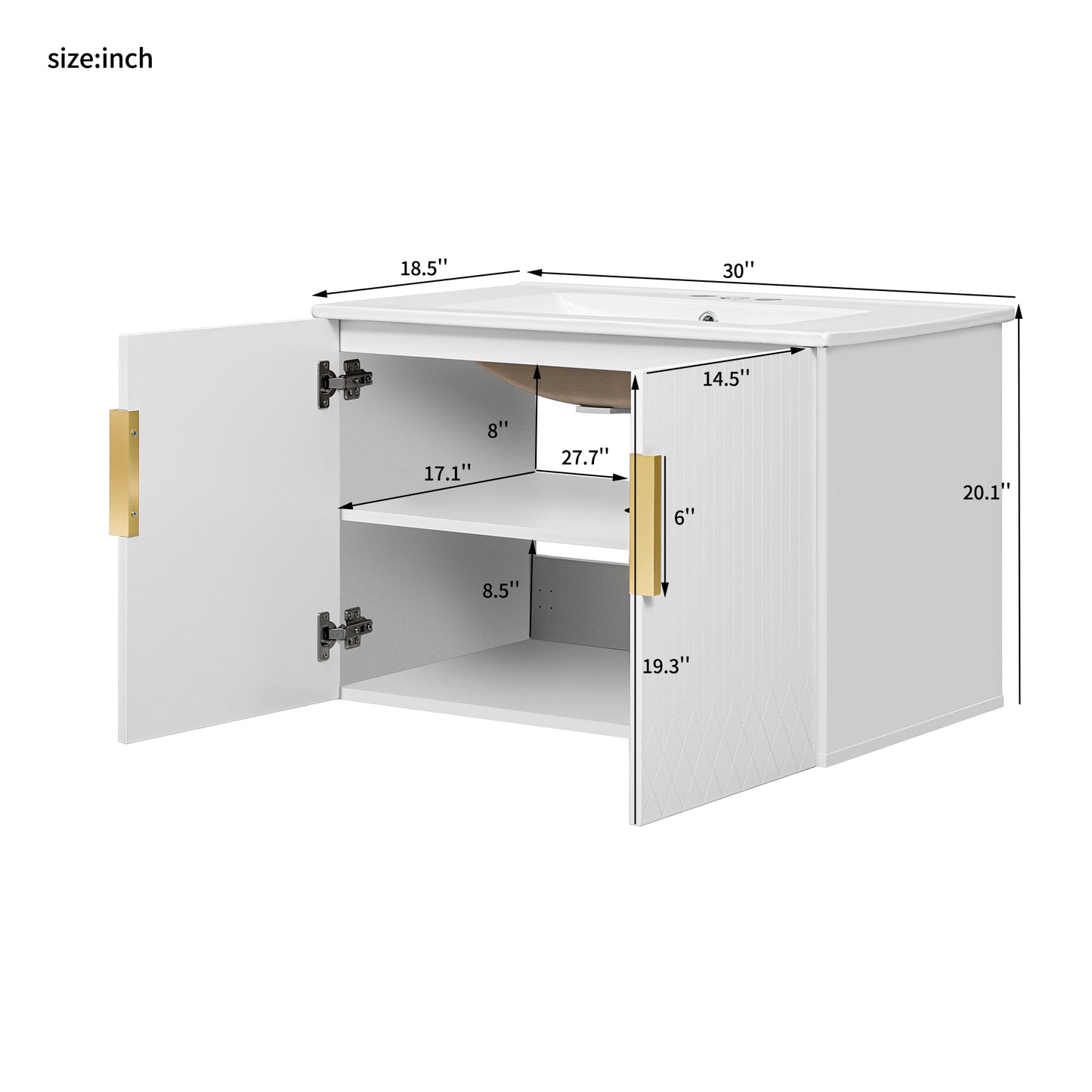 30" Vintage Bathroom Vanity with Ceramic Sink, with 3 Holes Single Ceramic Sink, Bathroom Storage Vanity Cabinet with 2 Soft Closing Doors image 8