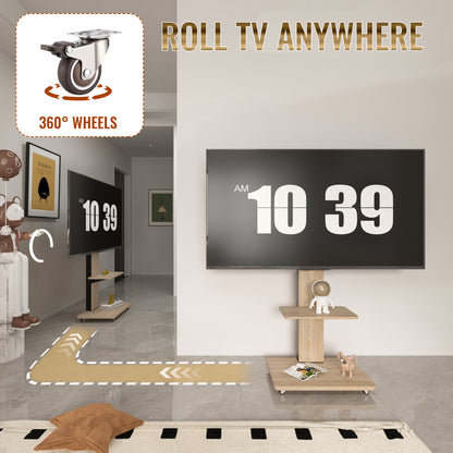 TV Stand with Shelf for Living Room, Bedroom,Offices,Mobile TV Cart for 32-75 inches,Floor Stand with Mount on Lockable Wheels,Natural image 5