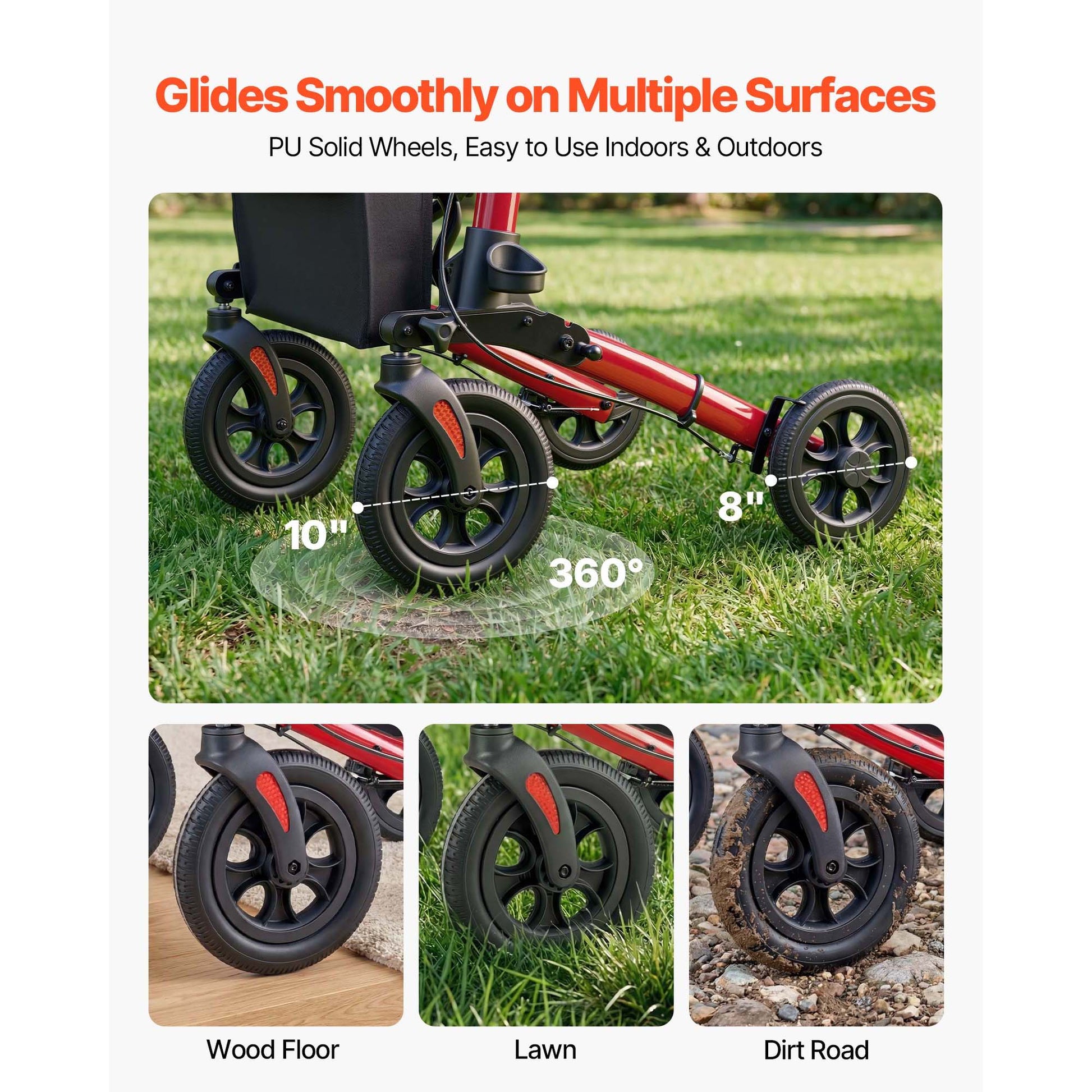 Rollator Walker with Seat for Seniors, Ultra Compact 3-Fold Rolling Walker, Lightweight Aluminum Mobility Walking Aid with PU Solid Wheels, Adjustable Handle, Cup & Cane Holder - Supports 300LBS image 7