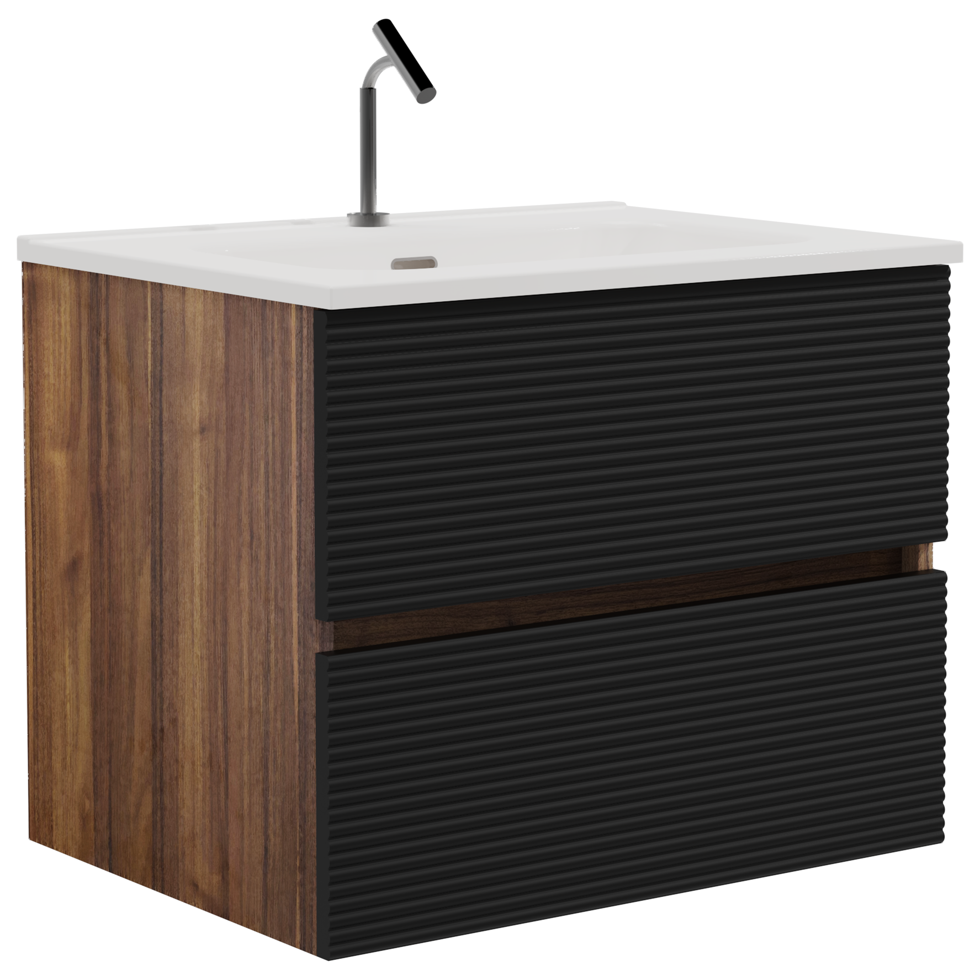 Gloria 24" Wall Mounted Soft Black & Walnut Bathroom Vanity with Integrated Ceramic Sink with Overflow, Large Storage Floating Bathroom Vanity for Modern Bathroom, KD image 3