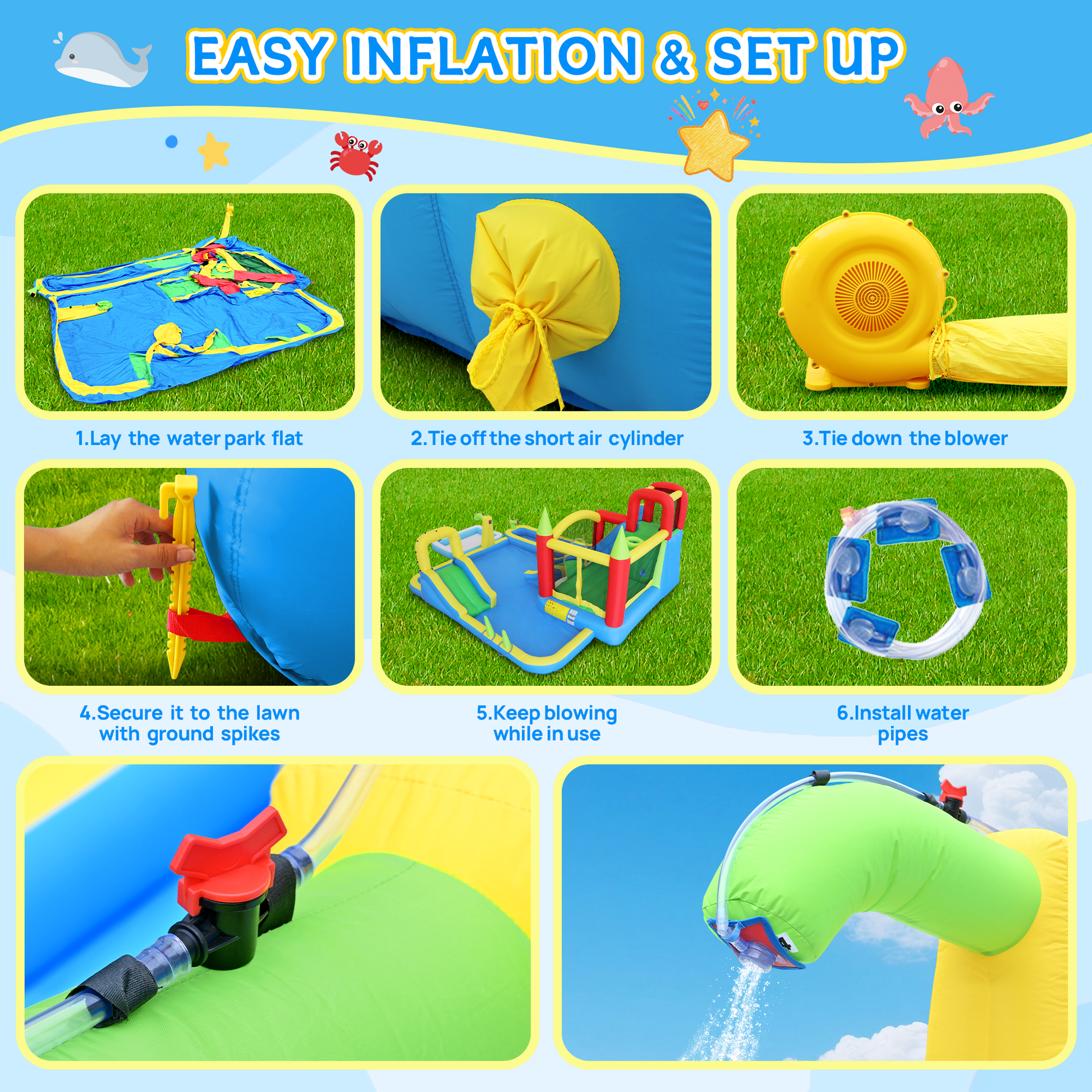 11 in1 Inflatable Slide Water Park Dry and Wet Slides Large Pool Water Gun Trampoline Climbing Wall Basketball Hoop and Ring Toss Game Outdoor Indoor Backyard Party Bounce Castle for Kids image 6