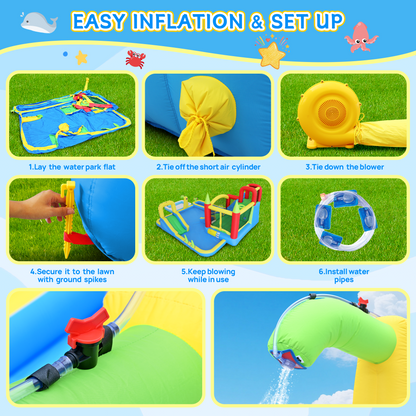 11 in1 Inflatable Slide Water Park Dry and Wet Slides Large Pool Water Gun Trampoline Climbing Wall Basketball Hoop and Ring Toss Game Outdoor Indoor Backyard Party Bounce Castle for Kids image 6