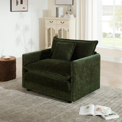 Comfy Deep Single Seat Sofa Upholstered Reading Armchair Living Room Chair Green Chenille Fabric, 1 Toss Pillow image 1