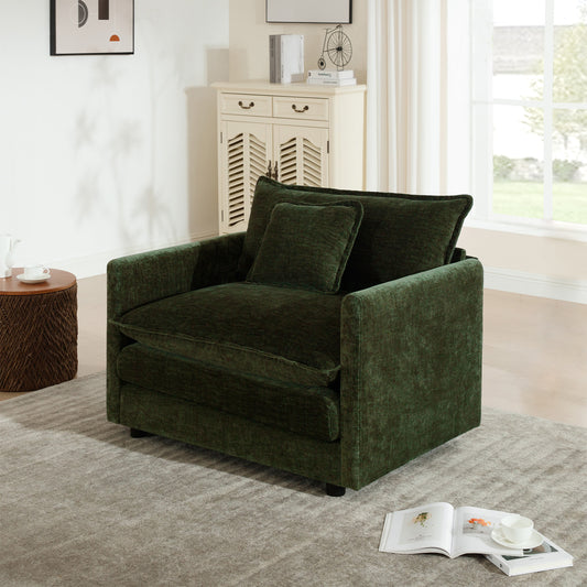 Comfy Deep Single Seat Sofa Upholstered Reading Armchair Living Room Chair Green Chenille Fabric, 1 Toss Pillow image 1
