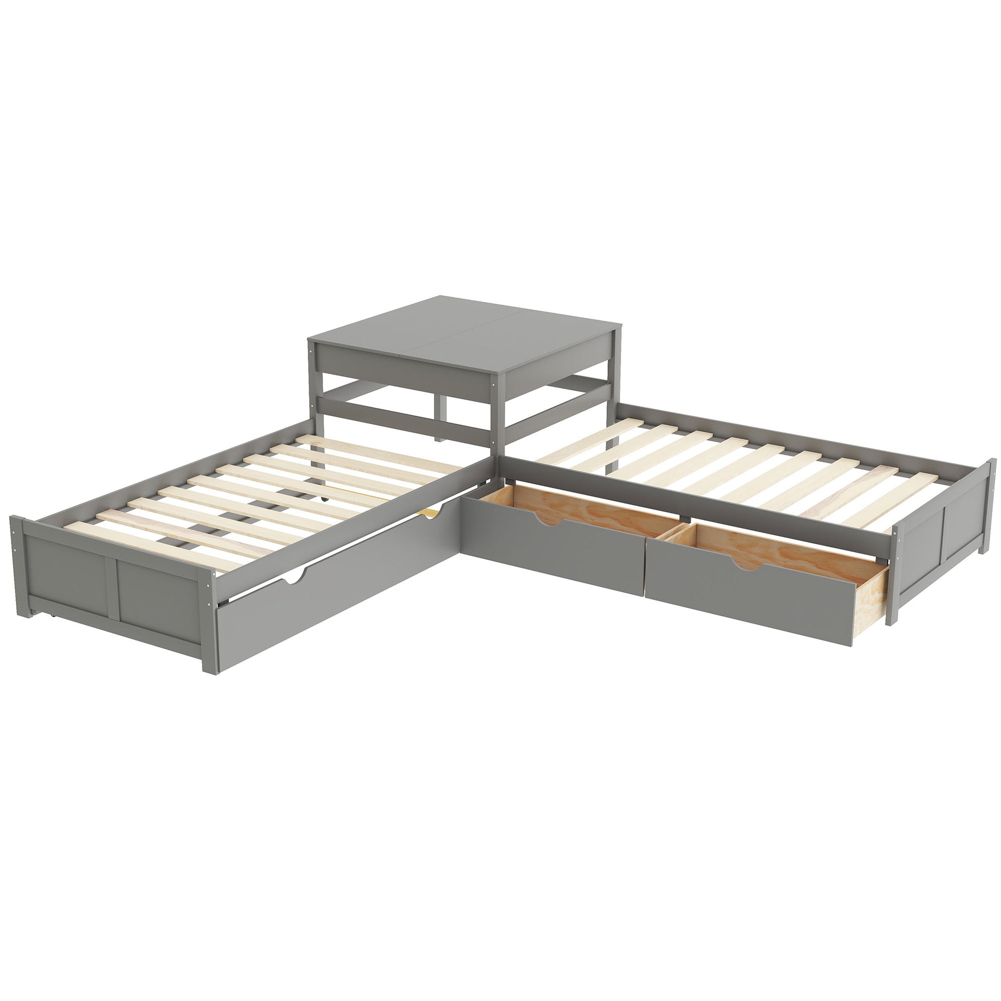L-shaped Platform Bed with Trundle and Drawers Linked with built-in Desk,Twin,Gray(Old SKU:SM000916AAE-1) image 8